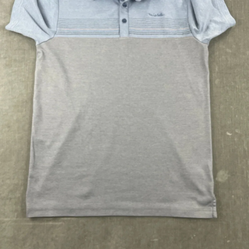 TravisMathew Mens M Blue Grey Polo Shirt Four Seasons Golf Striped Logo